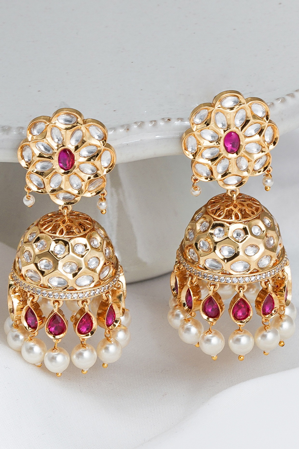 Gold Plated Peacock Shaped Stone Studded Jhumka Earring - Mode Mania -  3978441